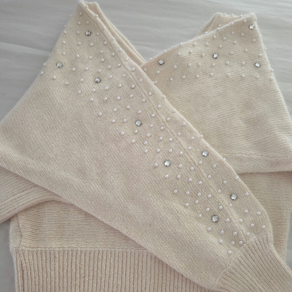 I.B. Diffusion Vintage 80s Silk Angora Wool Beaded Dolman Sleeve Sweater LARGE - Picture 8 of 10